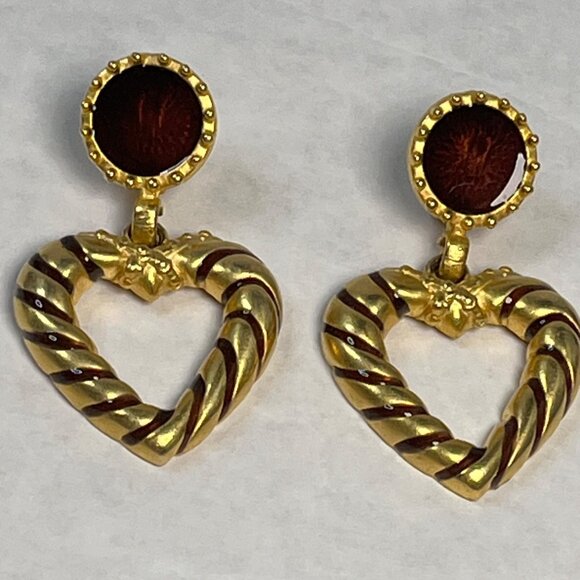 Vintage Gold-Tone Heart-Shaped Drop Earrings - Picture 2 of 4